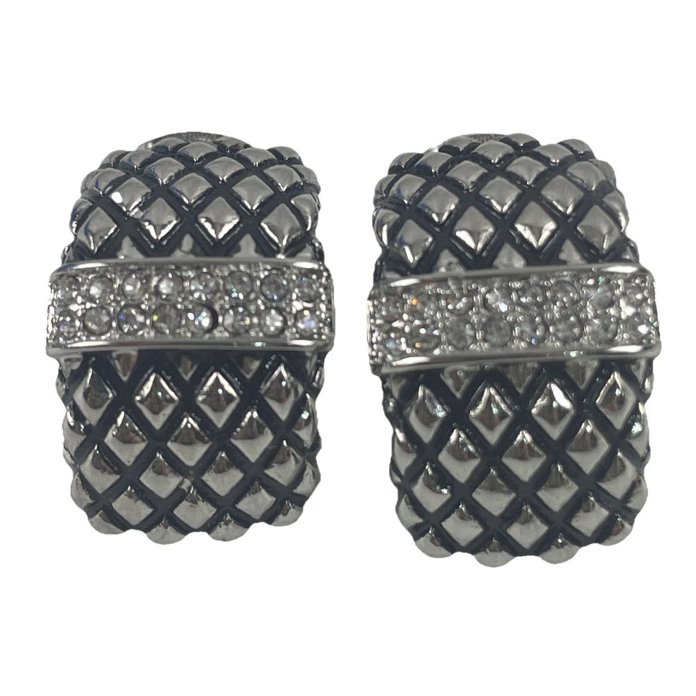 HSN Emma Skye Jewelry Designs DSMK 2-Tone Black & Silver Crystals Steel Earrings